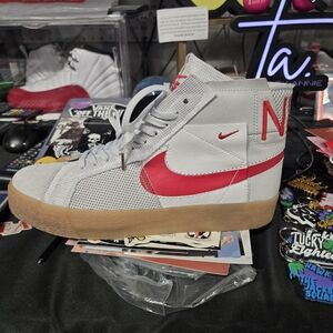 Nike White and Red High-Top Sneakers